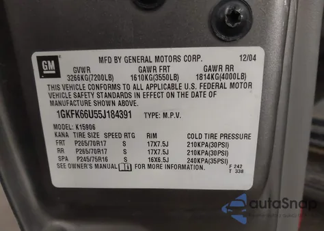 2005 GMC Yukon Xl 1500 Denali из США, поврежденный, VIN 1GKFK66U55J184391